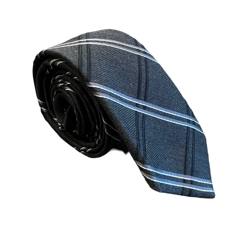 2/$15 Express 100% Silk mens skinny tie black, gray, silver stripes 2" x 59"